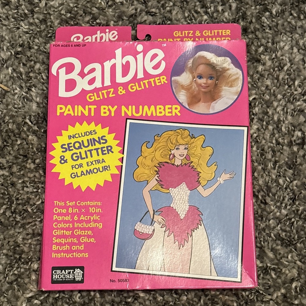 Vintage Craft House Barbie Paint by Number Kit 50583 Glitz & Glitter New 1992